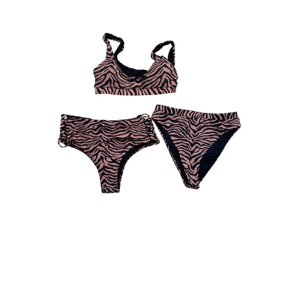 Zebra Print High-Waisted Bikini Set With Side Cutouts & Top Size M, Bottoms Size - Picture 1 of 10